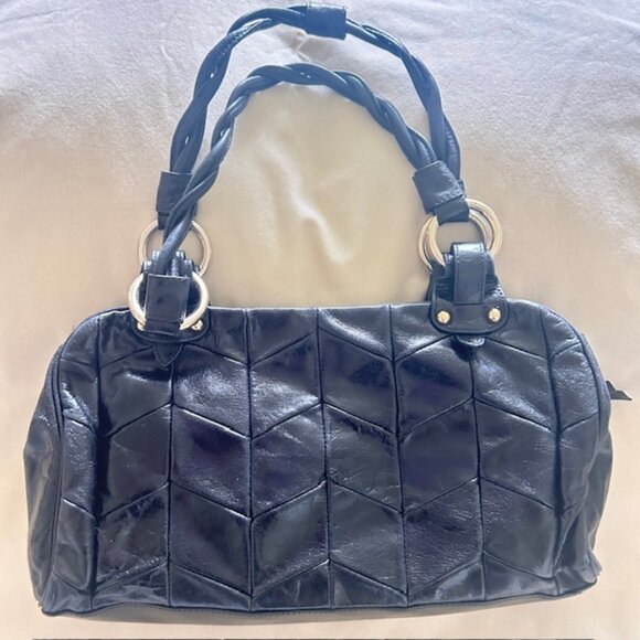 Charles David Handbag Purse Black Chevron Stitched Twisted Handles Read - Picture 5 of 11